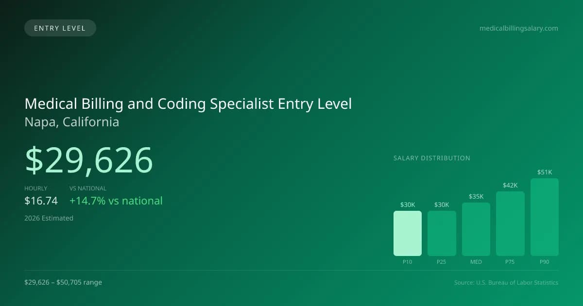 Medical Billing and Coding Specialist Entry Level Salary in Napa, CA — 2026 est., based on 2025 BLS