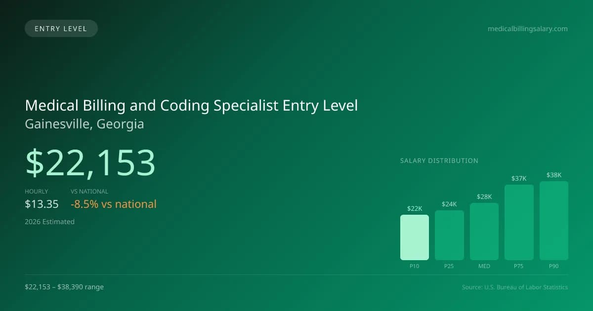 Medical Billing and Coding Specialist Entry Level Salary in Gainesville, GA — 2026 est., based on 2025 BLS