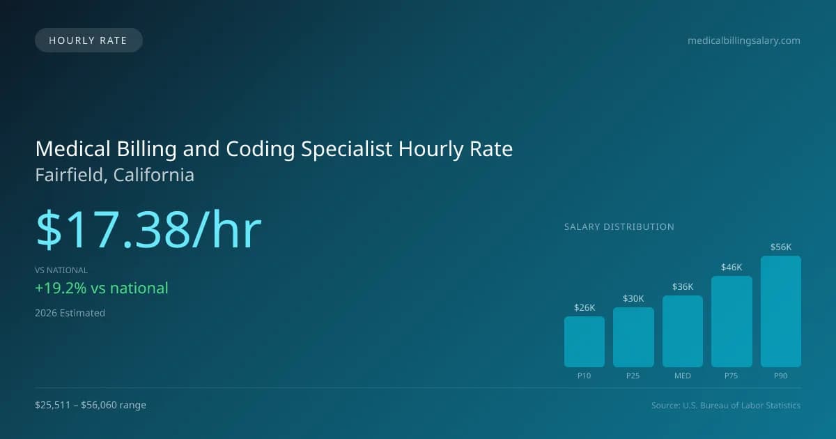 Medical Billing and Coding Specialist Hourly Rate in Fairfield, CA — 2026 est., based on 2025 BLS