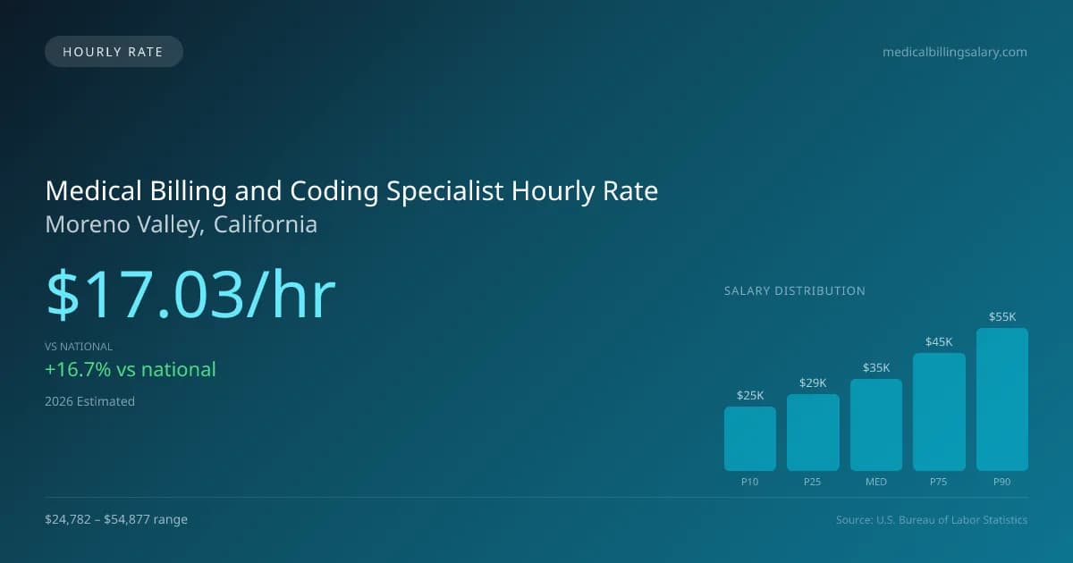 Medical Billing and Coding Specialist Hourly Rate in Moreno Valley, CA — 2026 est., based on 2025 BLS