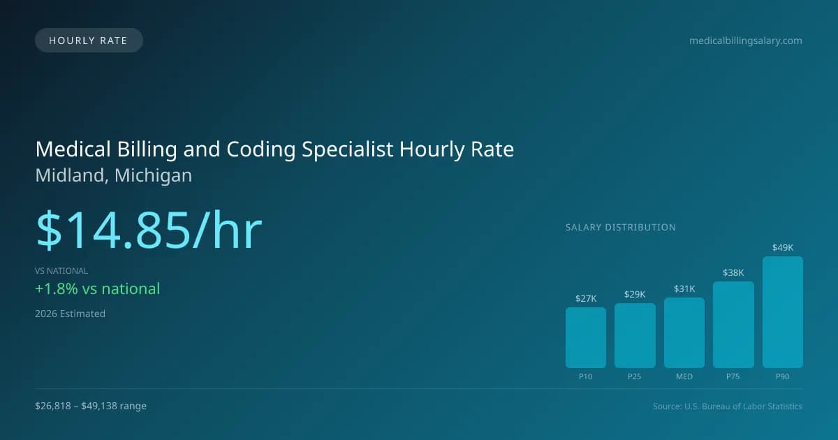 Medical Billing and Coding Specialist Hourly Rate in Midland, MI — 2026 est., based on 2025 BLS
