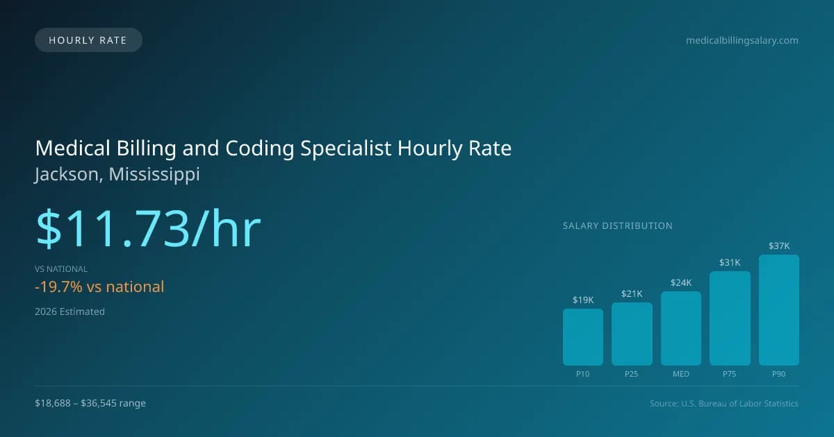 Medical Billing and Coding Specialist Hourly Rate in Jackson, MS — 2026 est., based on 2025 BLS