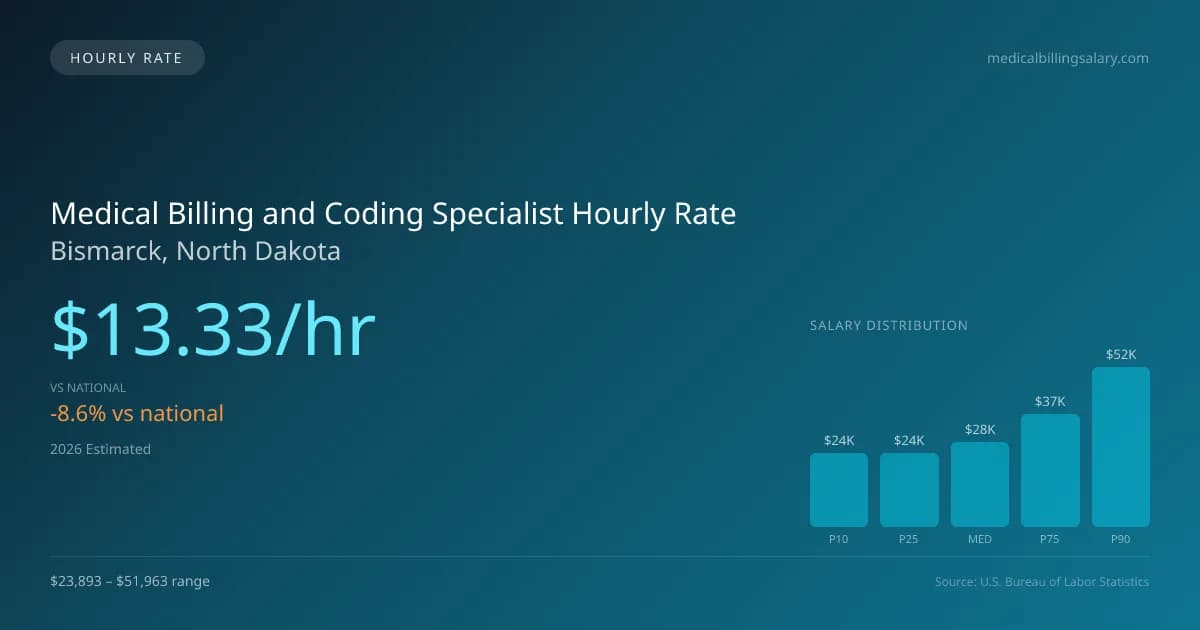 Medical Billing and Coding Specialist Hourly Rate in Bismarck, ND — 2026 est., based on 2025 BLS