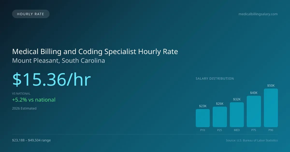 Medical Billing and Coding Specialist Hourly Rate in Mount Pleasant, SC — 2026 est., based on 2025 BLS