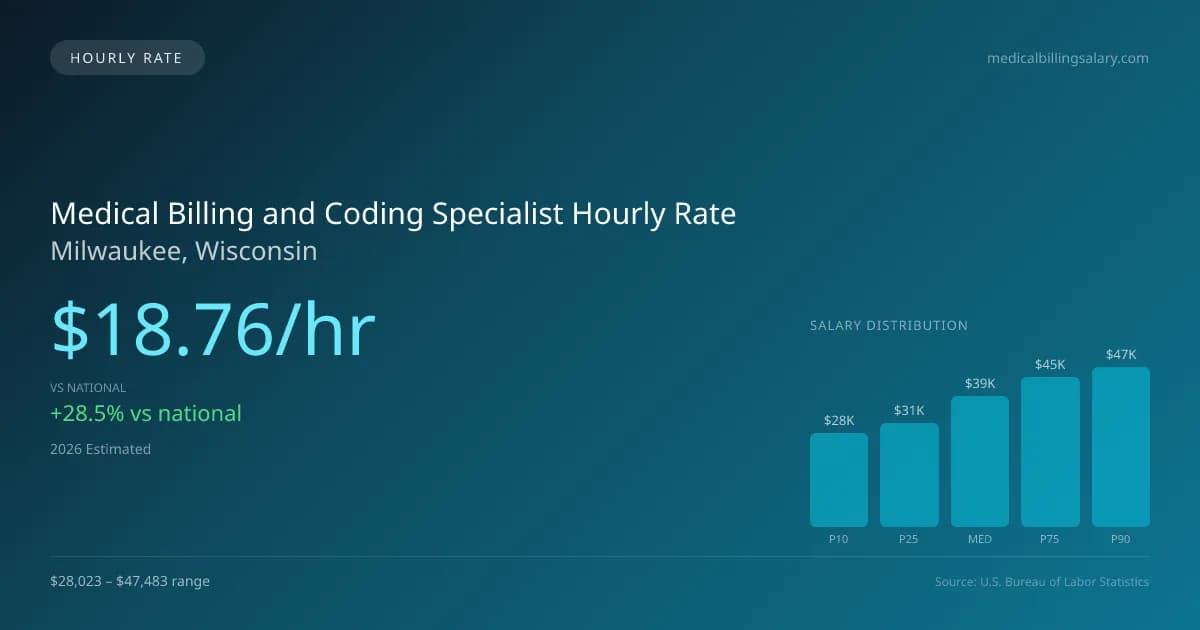 Medical Billing and Coding Specialist Hourly Rate in Milwaukee, WI — 2026 est., based on 2025 BLS