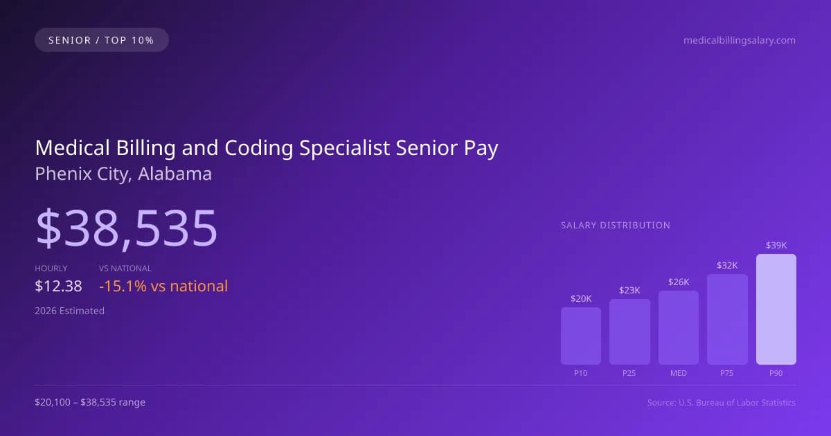 Medical Billing and Coding Specialist Senior Salary in Phenix City, AL — 2026 est., based on 2025 BLS
