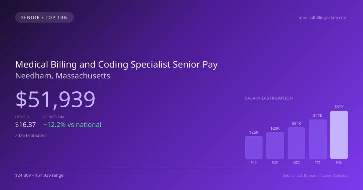 Medical Billing and Coding Specialist Senior Salary in Needham, MA — 2026 est., based on 2025 BLS