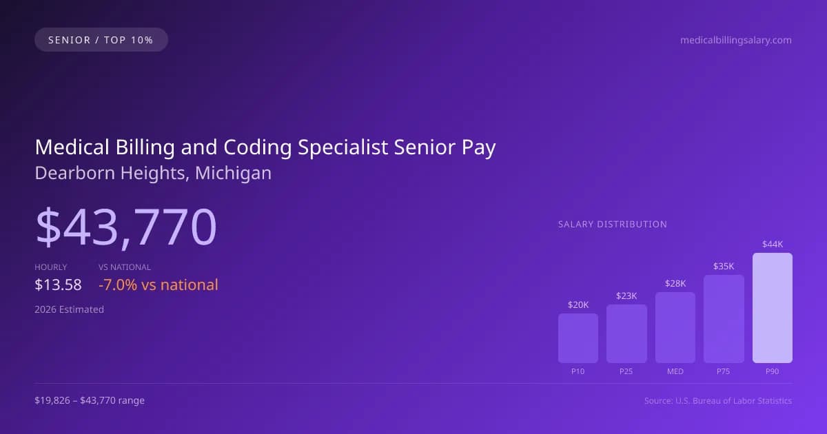 Medical Billing and Coding Specialist Senior Salary in Dearborn Heights, MI — 2026 est., based on 2025 BLS