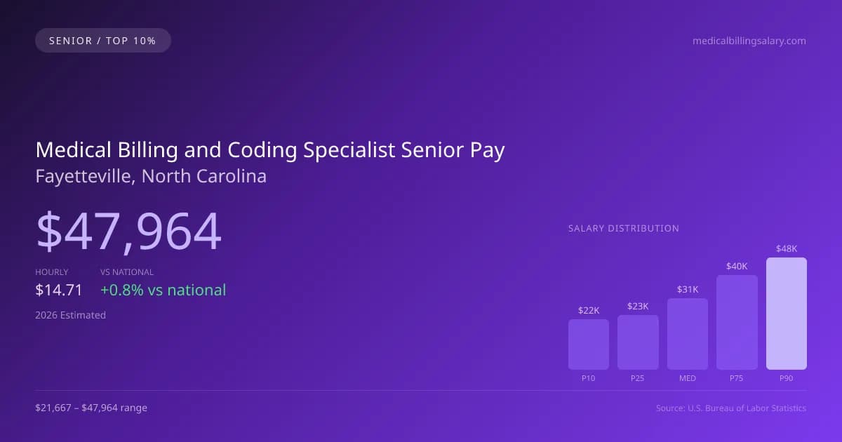 Medical Billing and Coding Specialist Senior Salary in Fayetteville, NC — 2026 est., based on 2025 BLS