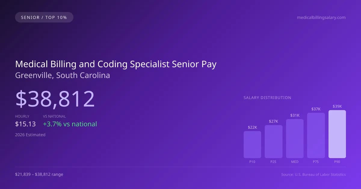 Medical Billing and Coding Specialist Senior Salary in Greenville, SC — 2026 est., based on 2025 BLS