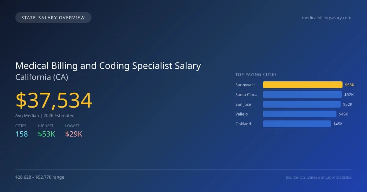 Medical Billing and Coding Specialist Salary in California - 2025 BLS Data Infographic