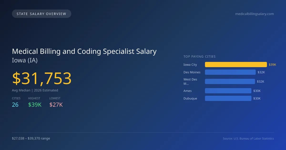 Medical Billing and Coding Specialist Salary in Iowa - 2025 BLS Data Infographic