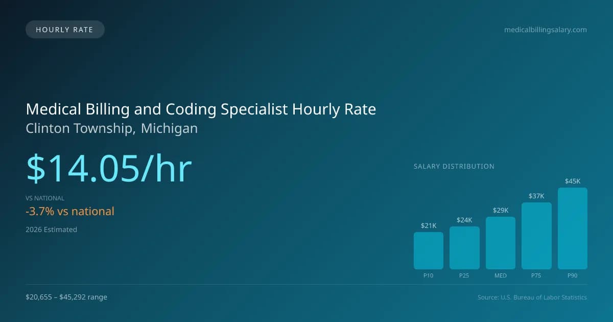 Medical Billing and Coding Specialist Hourly Rate in Clinton Township, MI — 2026 est., based on 2025 BLS