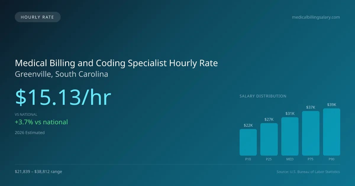 Medical Billing and Coding Specialist Hourly Rate in Greenville, SC — 2026 est., based on 2025 BLS