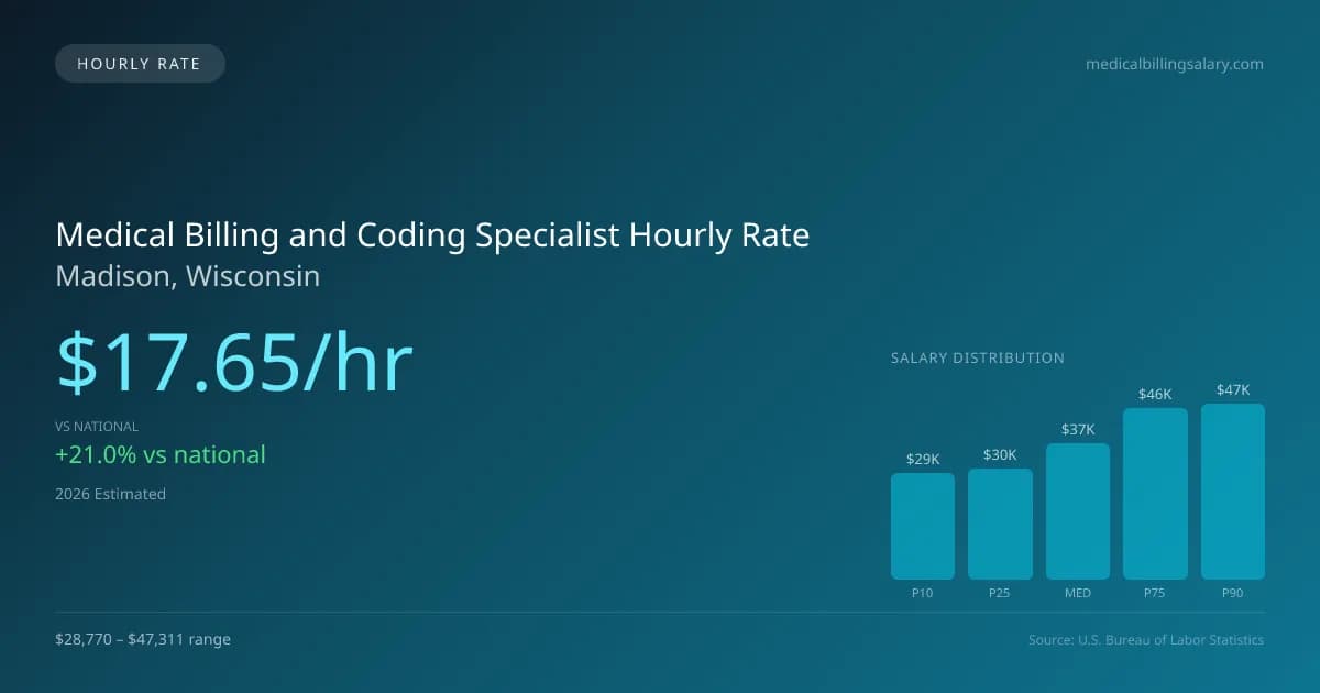 Medical Billing and Coding Specialist Hourly Rate in Madison, WI — 2026 est., based on 2025 BLS