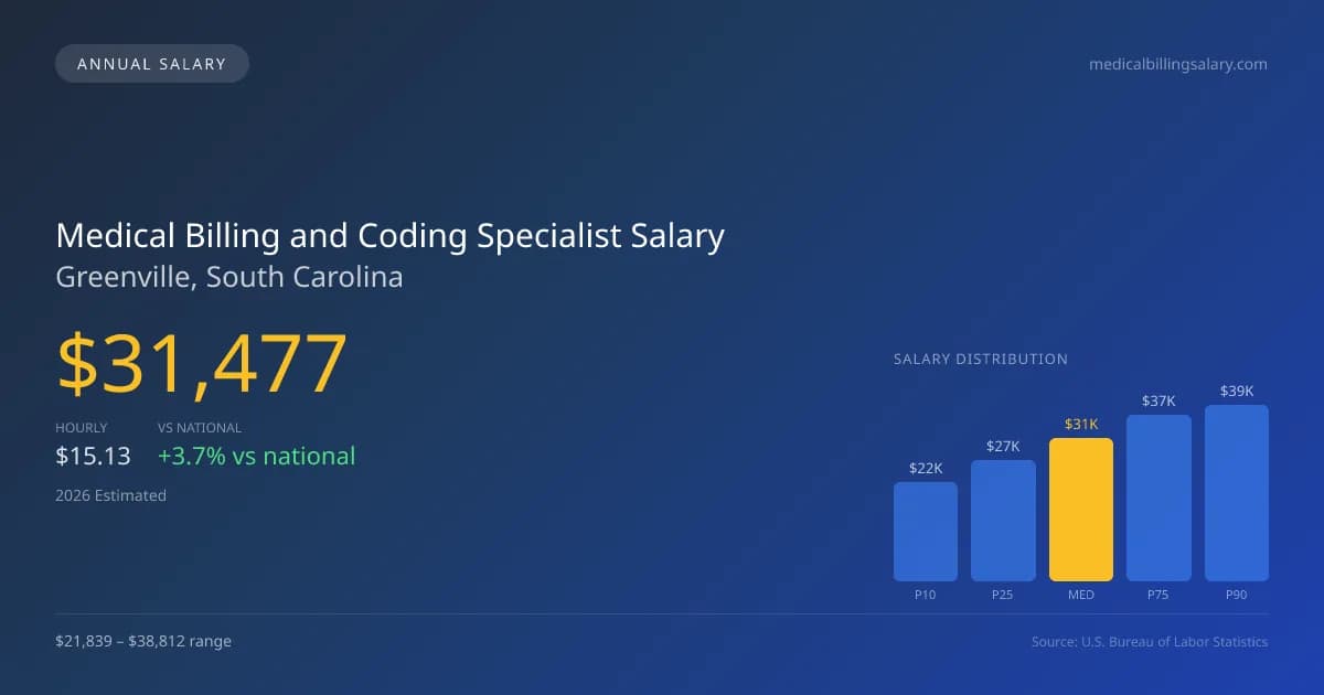 Medical Billing and Coding Specialist Salary in Greenville, SC — 2026 est., based on 2025 BLS