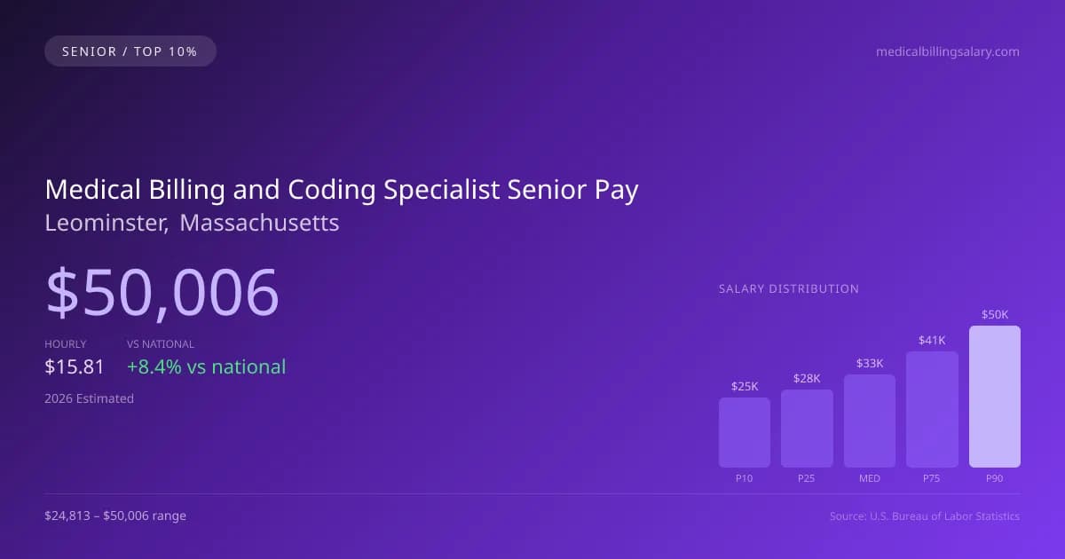 Medical Billing and Coding Specialist Senior Salary in Leominster, MA — 2026 est., based on 2025 BLS