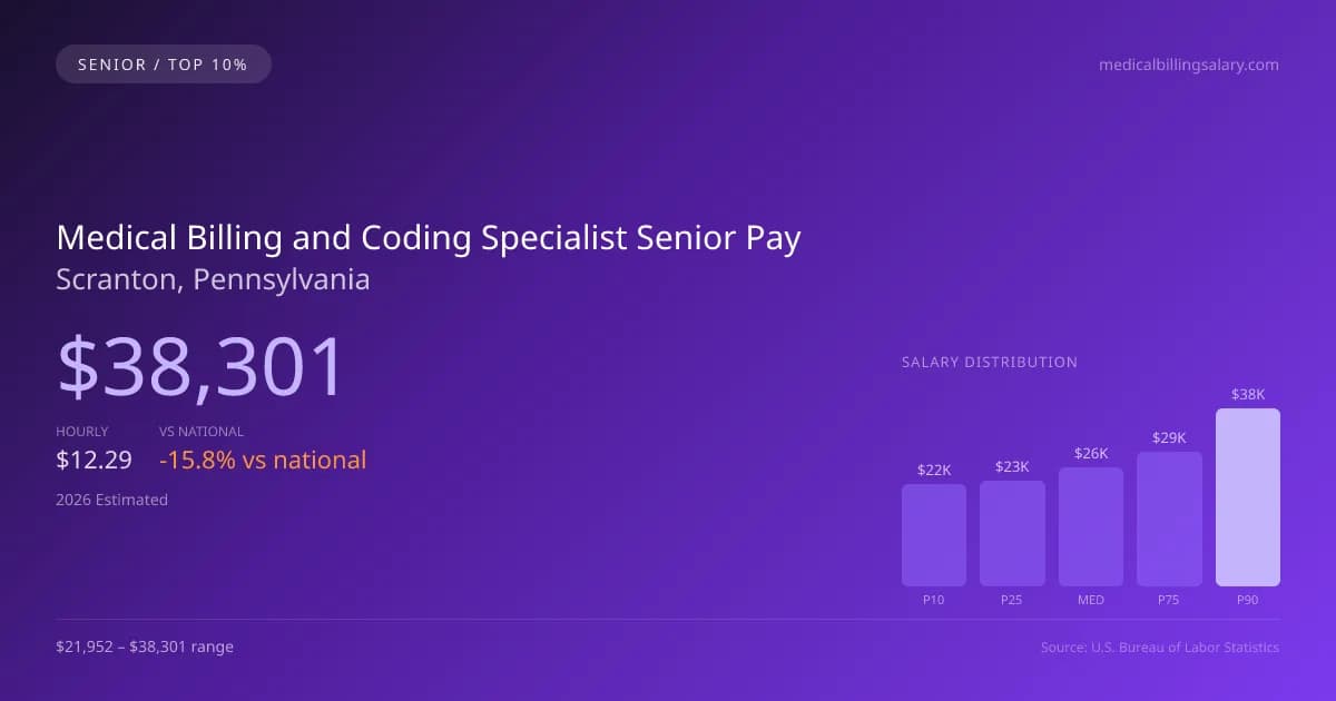 Medical Billing and Coding Specialist Senior Salary in Scranton, PA — 2026 est., based on 2025 BLS