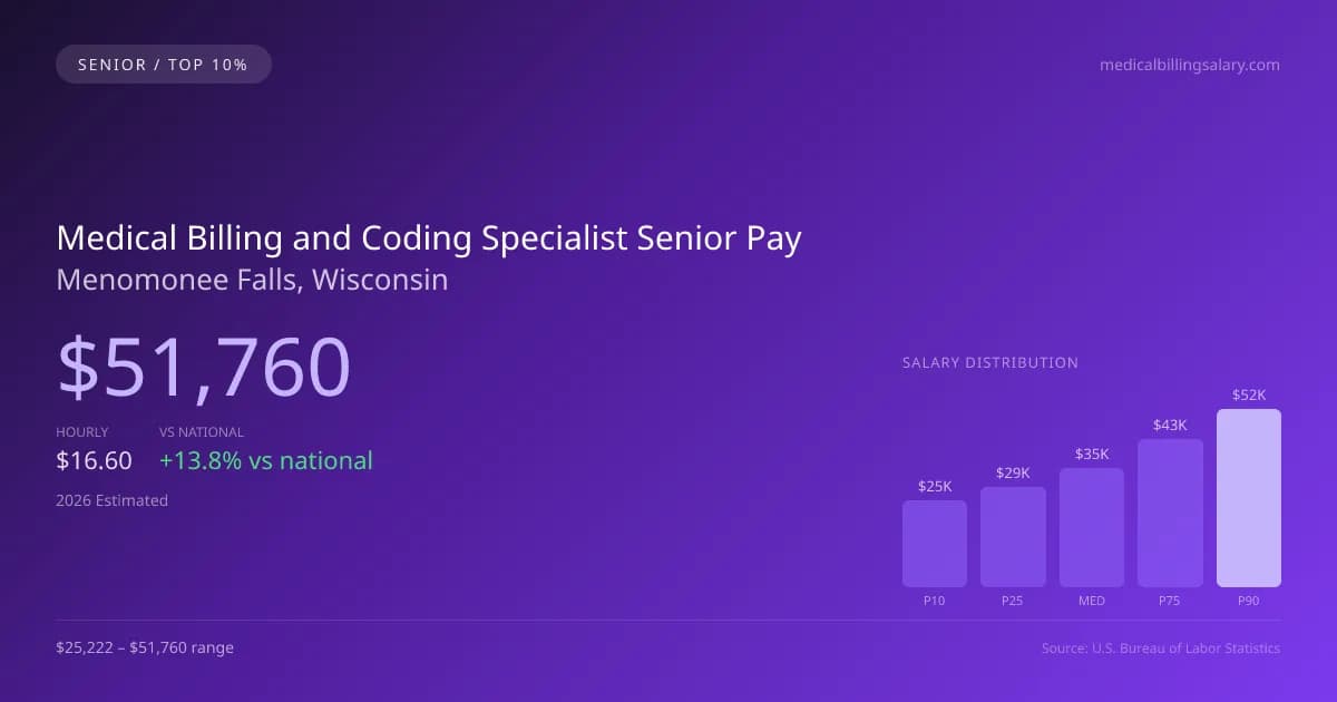 Medical Billing and Coding Specialist Senior Salary in Menomonee Falls, WI — 2026 est., based on 2025 BLS