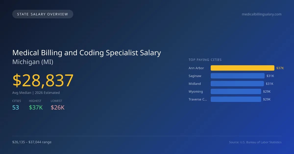 Medical Billing and Coding Specialist Salary in Michigan - 2025 BLS Data Infographic