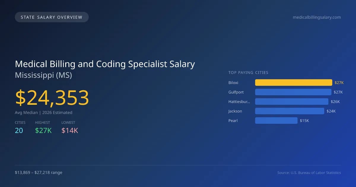 Medical Billing and Coding Specialist Salary in Mississippi - 2025 BLS Data Infographic