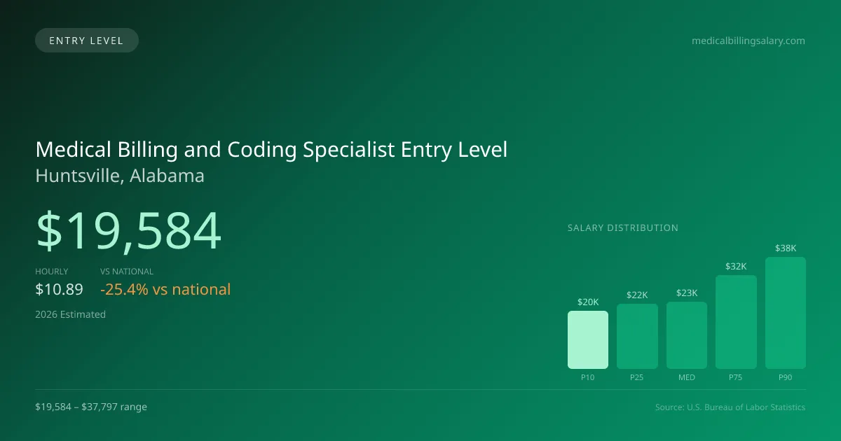 Medical Billing and Coding Specialist Entry Level Salary in Huntsville, AL — 2026 est., based on 2025 BLS