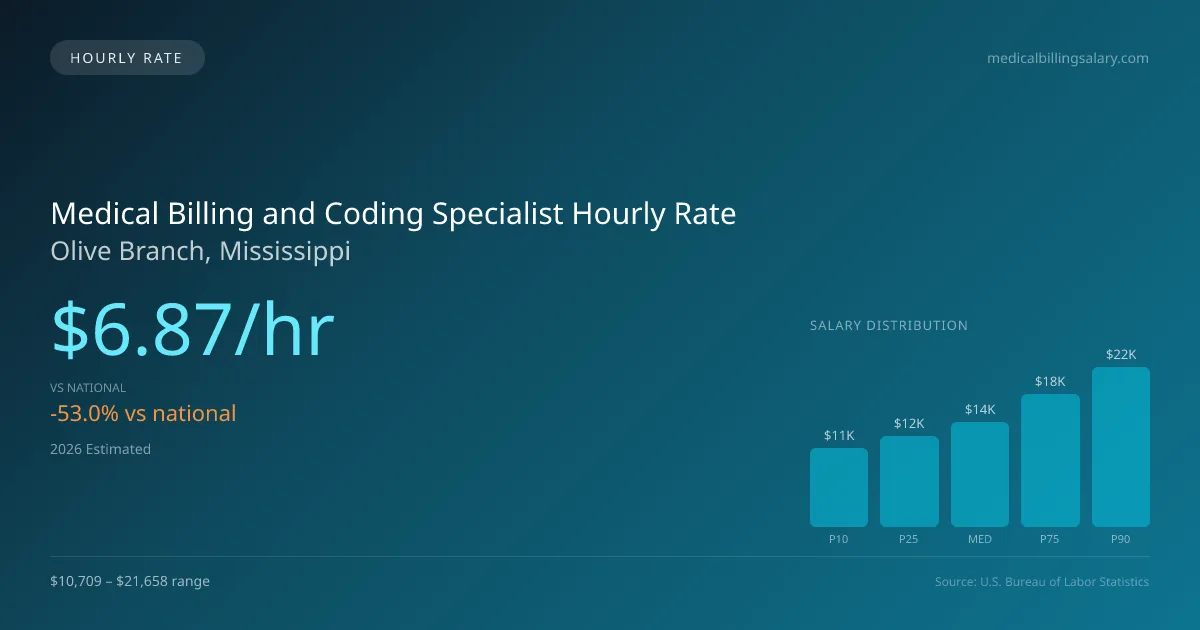 Medical Billing and Coding Specialist Hourly Rate in Olive Branch, MS — 2026 est., based on 2025 BLS