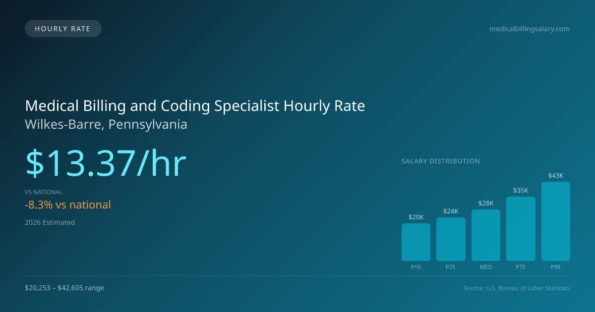 Medical Billing and Coding Specialist Hourly Rate in Wilkes-Barre, PA — 2026 est., based on 2025 BLS