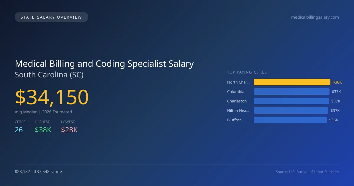 Medical Billing and Coding Specialist Salary in South Carolina - 2025 BLS Data Infographic